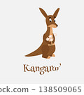 Vector illustration of a cute kangaroo with big eyes. A kangaroo holds white flowers in his hands. 138509065