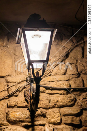 Lighted vintage street lantern at night Lighted vintage street lantern at night 138509163