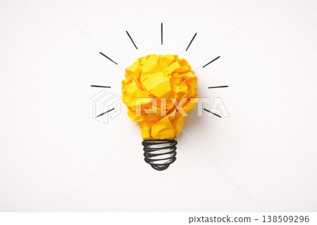 Creative idea concept with crumpled yellow paper light bulb on white background Creative idea concept with crumpled yellow paper light bulb on white background 138509296