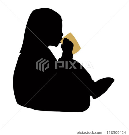 a girl sitting and drinking, silhouette vector a girl sitting and drinking, silhouette vector 138509424