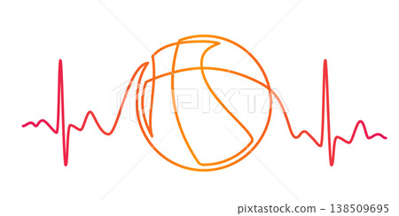 Heartbeat Line with Basketball ball, Basketball Hobby Sports Concept 138509695