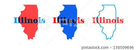 Illinois state map silhouette with the state name in retro typography above. Vintage design with overprint colors and bold shapes, perfect for posters, apparel, travel graphics, and Americana designs. 138509696