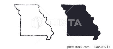 Missouri USA state map silhouette and outline map. Vector shapes of us state, isolated on white. Perfect for infographics, geography design, education, and maps. Missouri USA state map silhouette and outline map. Vector shapes of us state, isolated on white. Perfect for infographics, geography design, education, and maps. 138509715