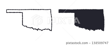 Oklahoma USA state map silhouette and outline map. Vector shapes of us state, isolated on white. Perfect for infographics, geography design, education, and maps. Oklahoma USA state map silhouette and outline map. Vector shapes of us state, isolated on white. Perfect for infographics, geography design, education, and maps. 138509747