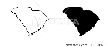 South Carolina USA state map silhouette and outline map. Vector shapes of us state, isolated on white. Perfect for infographics, geography design, education, and maps. South Carolina USA state map silhouette and outline map. Vector shapes of us state, isolated on white. Perfect for infographics, geography design, education, and maps. 138509750