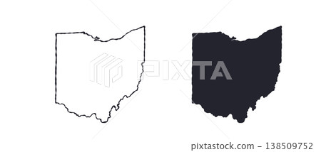 Ohio USA state map silhouette and outline map. Vector shapes of us state, isolated on white. Perfect for infographics, geography design, education, and maps. Ohio USA state map silhouette and outline map. Vector shapes of us state, isolated on white. Perfect for infographics, geography design, education, and maps. 138509752