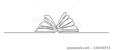 One line, continuous line drawing of a book. Minimalist illustration representing reading. One line, continuous line drawing of a book. Minimalist illustration representing reading. 138509753