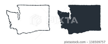 Washington USA state map silhouette and outline map. Vector shapes of us state, isolated on white. Perfect for infographics, geography design, education, and maps. Washington USA state map silhouette and outline map. Vector shapes of us state, isolated on white. Perfect for infographics, geography design, education, and maps. 138509757