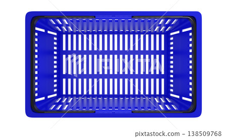 Plastic shopping basket, blue empty store basket, supermarket shopping cart, top view, 3D rendering, isolated on white background, retail, grocery, consumer shopping, market container, minimal design. Plastic shopping basket, blue empty store basket, supermarket shopping cart, top view, 3D rendering, isolated on white background, retail, grocery, consumer shopping, market container, minimal design. 138509768