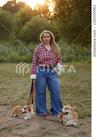 Caucasian Lady With Corgis. Caucasian Lady With Corgis. 138509961