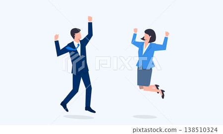 向量圖描繪了一男一女高舉雙臂歡呼雀躍。 向量圖描繪了一男一女高舉雙臂歡呼雀躍。 138510324