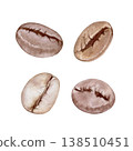Roasted coffee beans watercolor isolated illustration set. Hand drawn in natural brown. Realistic detailed drawing for cafe menu, coffee packaging, product design, branding and organic label decor. Roasted coffee beans watercolor isolated illustration set. Hand drawn in natural brown. Realistic detailed drawing for cafe menu, coffee packaging, product design, branding and organic label decor. 138510451