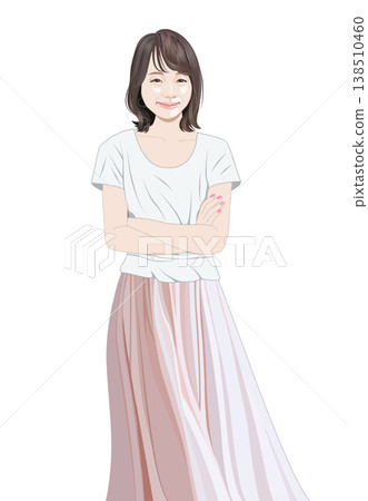 Illustration of a middle-aged woman with her arms crossed and smiling. 138510460