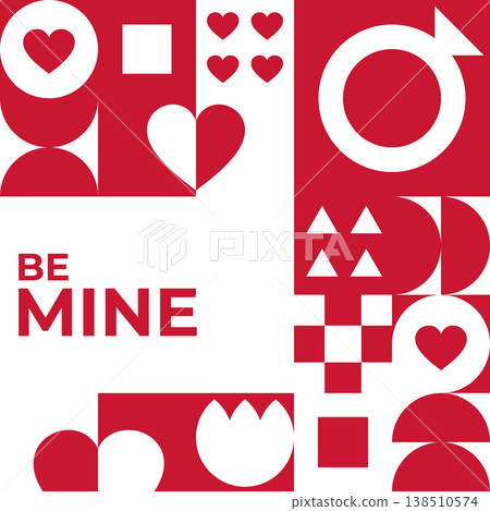 Geometric Valentines Day poster in red and white colors Geometric Valentines Day poster in red and white colors 138510574