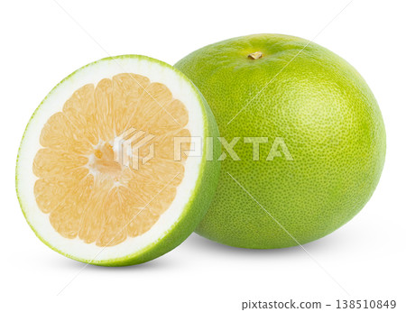Fresh organic citrus sweetie grapefruit fruit and half of sweetie, pomelo, pomelit or oroblanco citrus fruit isolated. Fresh organic citrus sweetie grapefruit fruit and half of sweetie, pomelo, pomelit or oroblanco citrus fruit isolated. 138510849