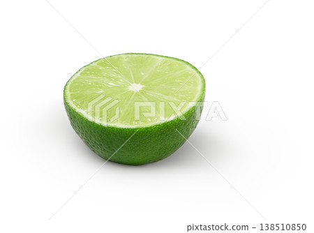 Half of lime isolated. Green citrus fruit cut. Sliced lime half with shadow Half of lime isolated. Green citrus fruit cut. Sliced lime half with shadow 138510850