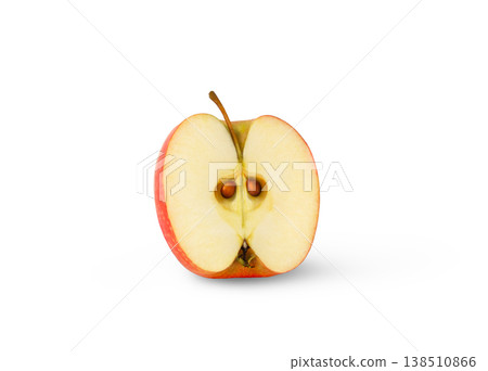 Half of red apple with seeds isolated. Pink lady apple fruit cut with clipping path.. Half of red apple with seeds isolated. Pink lady apple fruit cut with clipping path.. 138510866