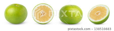 Collection of citrus sweetie grapefruit fruit and half of pomelo, pomelit or Oroblanco citrus fruit isolated. 138510883