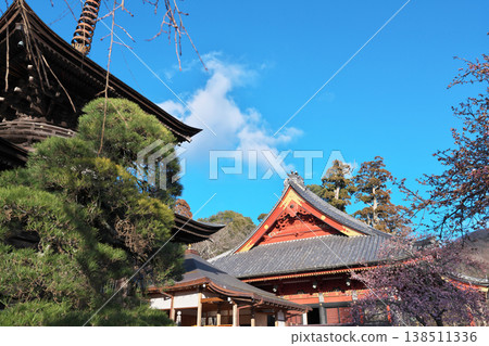 Sakuragawa City, Amabikiyama, Rakuhōji Temple, Amabiki Kannon, Main Hall and Pagoda, Clear weather Sakuragawa City, Amabikiyama, Rakuhōji Temple, Amabiki Kannon, Main Hall and Pagoda, Clear weather 138511336