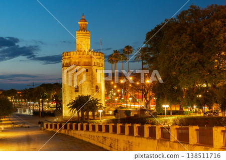 Torre del Oro at dusk in Seville, Spain Torre del Oro at dusk in Seville, Spain 138511716