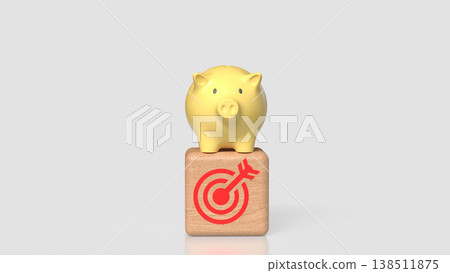 Golden Piggy Bank on Target Block Financial Goal Concept 3d render. Golden Piggy Bank on Target Block Financial Goal Concept 3d render. 138511875