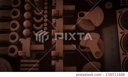 Engine Cylinder Block And Pistons Mechanical Parts 3d render. Engine Cylinder Block And Pistons Mechanical Parts 3d render. 138511886