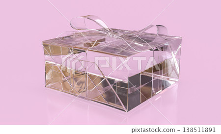 Transparent Gift Box With Ribbon On Pink Background 3d render. Transparent Gift Box With Ribbon On Pink Background 3d render. 138511891