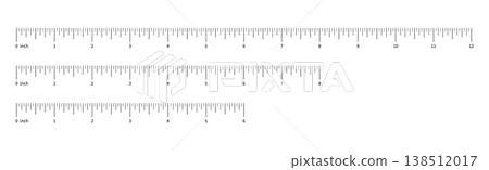 Ruler scale, measuring chart with 6, 8, 12 inches. Set of length measurement distance, height, math. Templates of sewing tool. 138512017