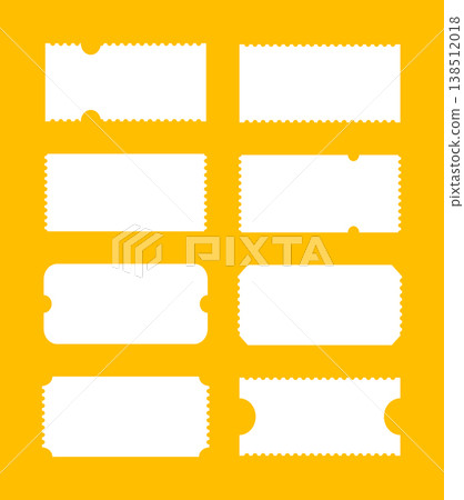 Admit tickets mockups on yellow background. Pattern of ticket for casino, circus, cinema, festival, theater, club. Flat empty template. Simple boarding blank, lottery, minimalist sale coupons. 138512018