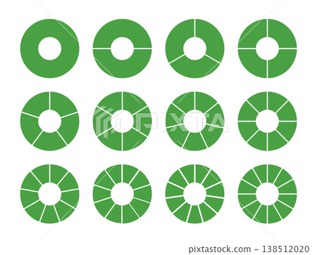Green circle division from 1 to 12 equal parts. Wheel round divided diagrams from one to twelve segments. Coaching blank. Infographic set. Green circle division from 1 to 12 equal parts. Wheel round divided diagrams from one to twelve segments. Coaching blank. Infographic set. 138512020
