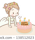 A girl trying to blow out the candles on her birthday cake. 138512023
