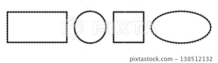 Scalloped frames collection. Rectangle and ellipse, circle and square shapes with scalloped edges. Label forms. Silhouette lace frame, backgrounds. Elements for tags, stickers of labels set. Scalloped frames collection. Rectangle and ellipse, circle and square shapes with scalloped edges. Label forms. Silhouette lace frame, backgrounds. Elements for tags, stickers of labels set. 138512132