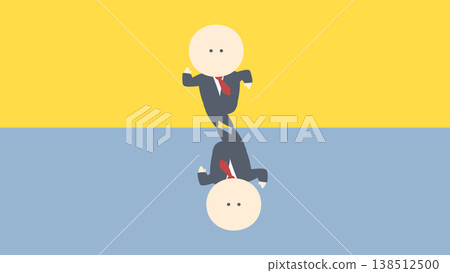 Business image illustration: A businessman running through a landscape divided into light and dark. Business image illustration: A businessman running through a landscape divided into light and dark. 138512500