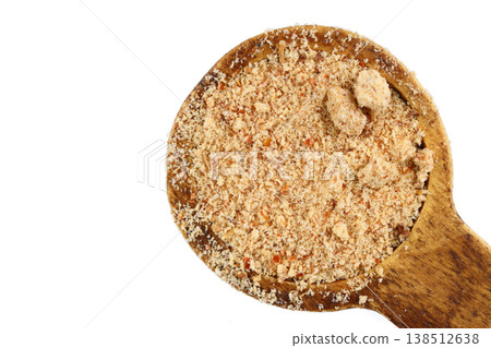 Organic Oleaster Seed Powder in a Rustic Wooden Spoon Isolated on White Background for Daily Dosage Organic Oleaster Seed Powder in a Rustic Wooden Spoon Isolated on White Background for Daily Dosage 138512638