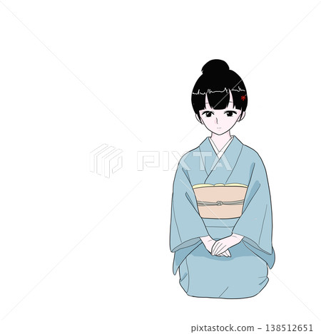 A woman in a kimono serving guests while sitting in the seiza position. 138512651