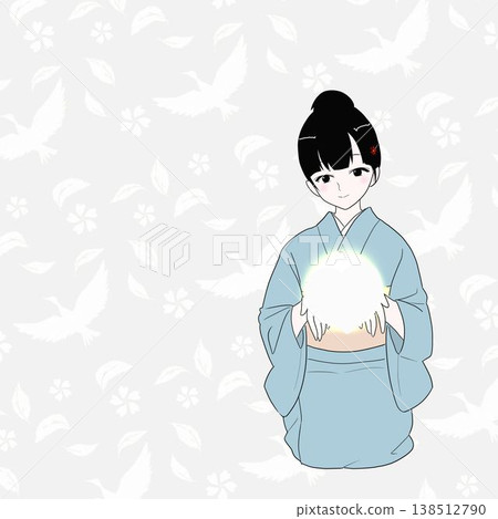 A woman in a kimono holding out a ball of light (image of hope, healing) A woman in a kimono holding out a ball of light (image of hope, healing) 138512790