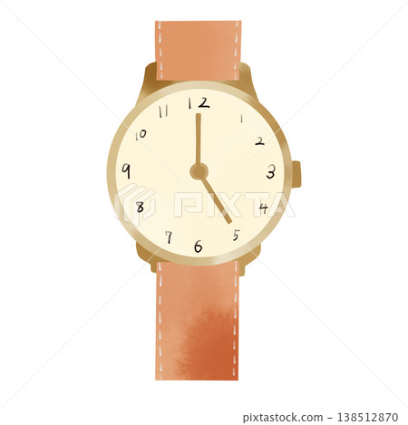 Watercolor-style illustration of a wristwatch; a visual representation of schedule management, time, and lifestyle. Watercolor-style illustration of a wristwatch; a visual representation of schedule management, time, and lifestyle. 138512870