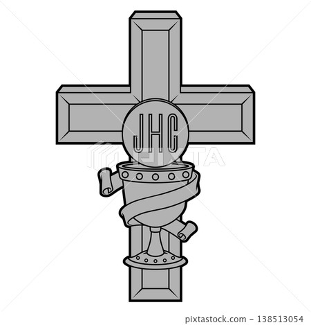 Chalice and Cross Gray Thick Line 138513054