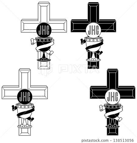 Outline of Chalice and Christian Cross 138513056