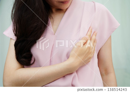 Asian woman self touching check lump or Breast cancer, Breast Self Exam. Asian woman self touching check lump or Breast cancer, Breast Self Exam. 138514243