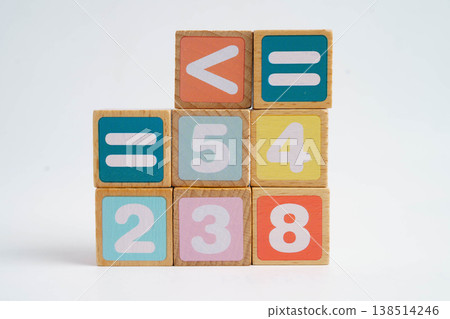 Number wood block cubes for learning Mathematic, education math concept. Number wood block cubes for learning Mathematic, education math concept. 138514246