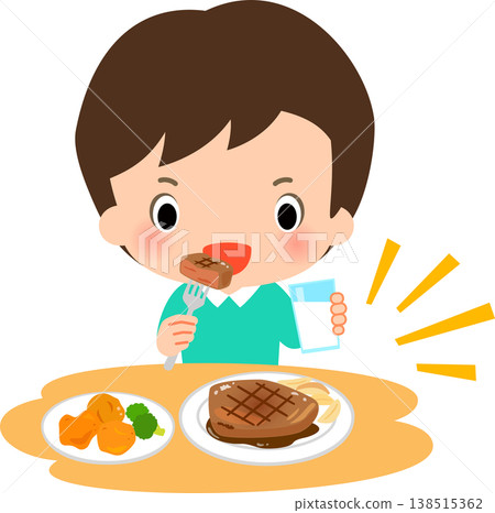 一個吃肉喝牛奶的十幾歲男孩 138515362