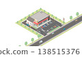 An image of a fast-food restaurant drawn using isometric projection (plain background). 138515376