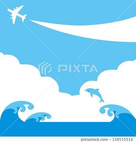 夏日天空和大海,飛機飛翔的畫面,可用於製作邊框、橫幅和背景插圖材料。適用於旅行、度假、暑假等設計場合。 夏日天空和大海,飛機飛翔的畫面,可用於製作邊框、橫幅和背景插圖材料。適用於旅行、度假、暑假等設計場合。 138515518