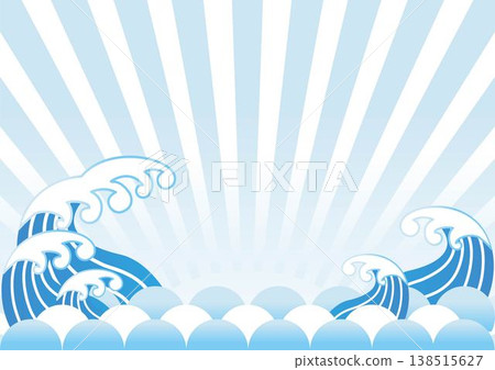 Japanese-style wave and sunburst frame, background illustration material, New Year's/New Year's card material 138515627