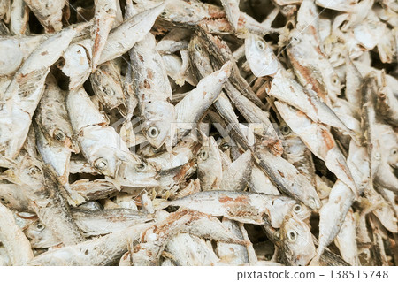 Dried Fish for Sale at Local Market with Detailed Seafood Display Dried Fish for Sale at Local Market with Detailed Seafood Display 138515748