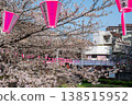 目黑川櫻花節的粉紅色燈籠和櫻花特寫：東京春季旅遊活動的細節。 138515952