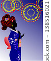 A woman wearing a kimono watching fireworks 138516021