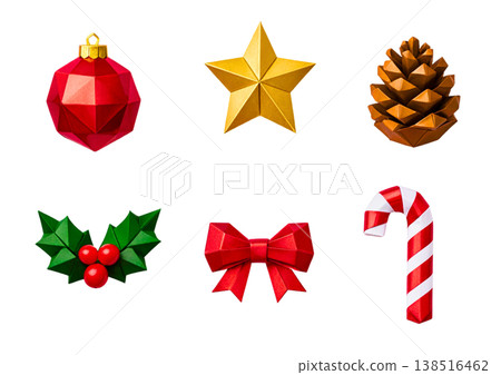 Christmas decoration flat lay set (transparent background, 3D origami) 138516462