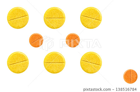 Pills. Multi-colored pills isolated. Healthcare and medicine. Various colored pills 138516784